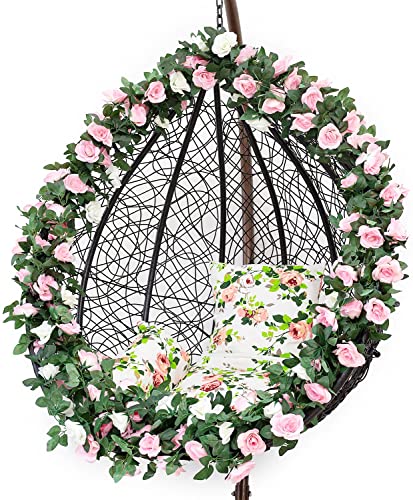 Swstinling 2 Pack (16Ft) Artificial Rose Vine Flowers Plants Pink Fake Flower Vine For Wedding Home Party Garden Craft Art Decor Pink #TOP2