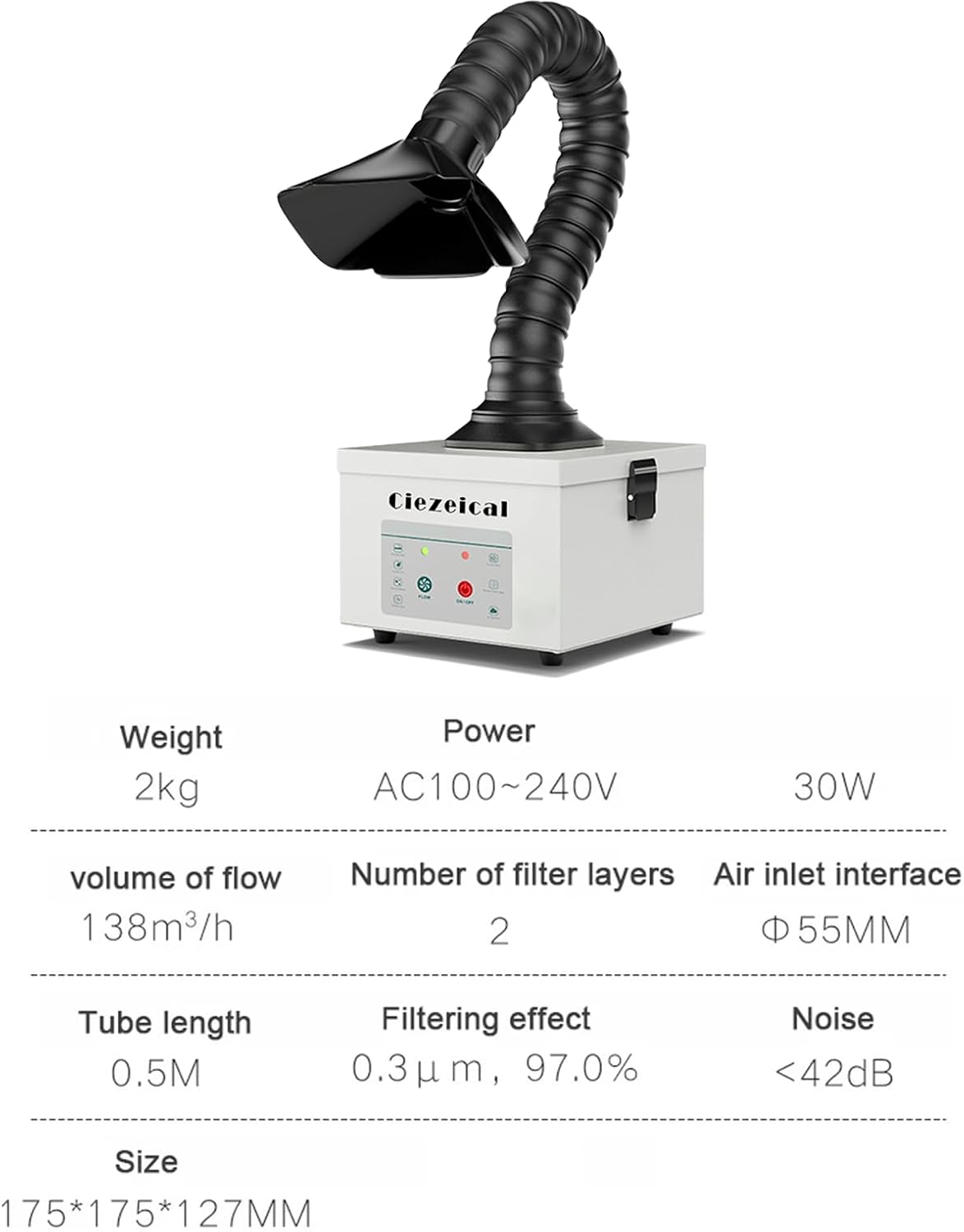 Solder Fume Extractor Powerful 30W Double-layer filter element Suction 138 m³/h Low noise Suitable for welding, marking, and engraving