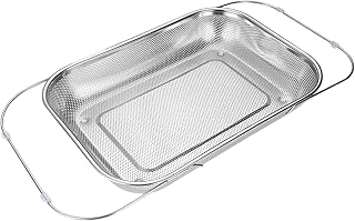 Over the Sink Strainer - Retractable Stainless Steel Washing Basket for Foods, Fine Mesh with Adjustable Handles, Sturdy Kitchen Colander for Pasta, Rice, Grain, Food, Berry, Fruits