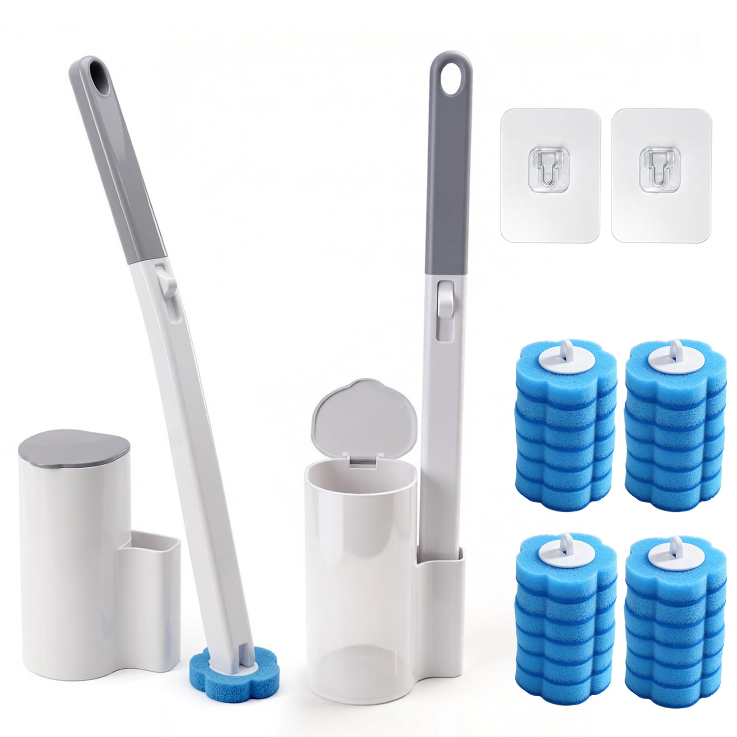 Aoyfuwell Disposable Toilet Brush 2 Pack with 24 Refill Sponges