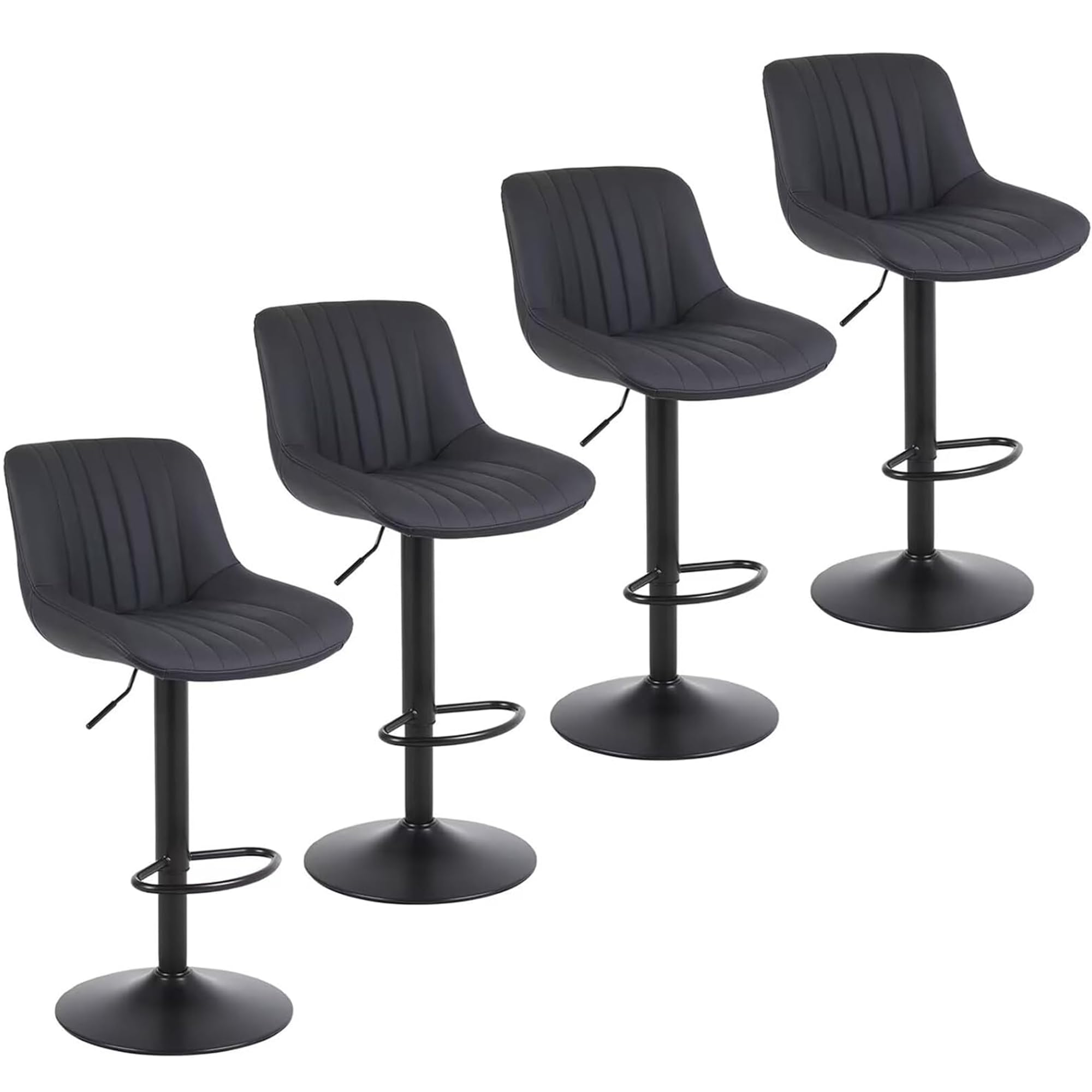 Youhauchair Taburetes Altos de Cocina Juego de 4, Taburete de Bar Giratorios de Altura con Respaldo, Taburete Alto Ajustable de Cuero PU, Taburete Cocina Moderna, Negro