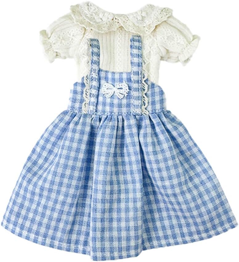 niannyyhouse Doll Clothes Shirt and Suspender Skirt Set Compatible with Blythe, OB24, Ball Jointed Dolls, Dress Up Accessories (Blue)