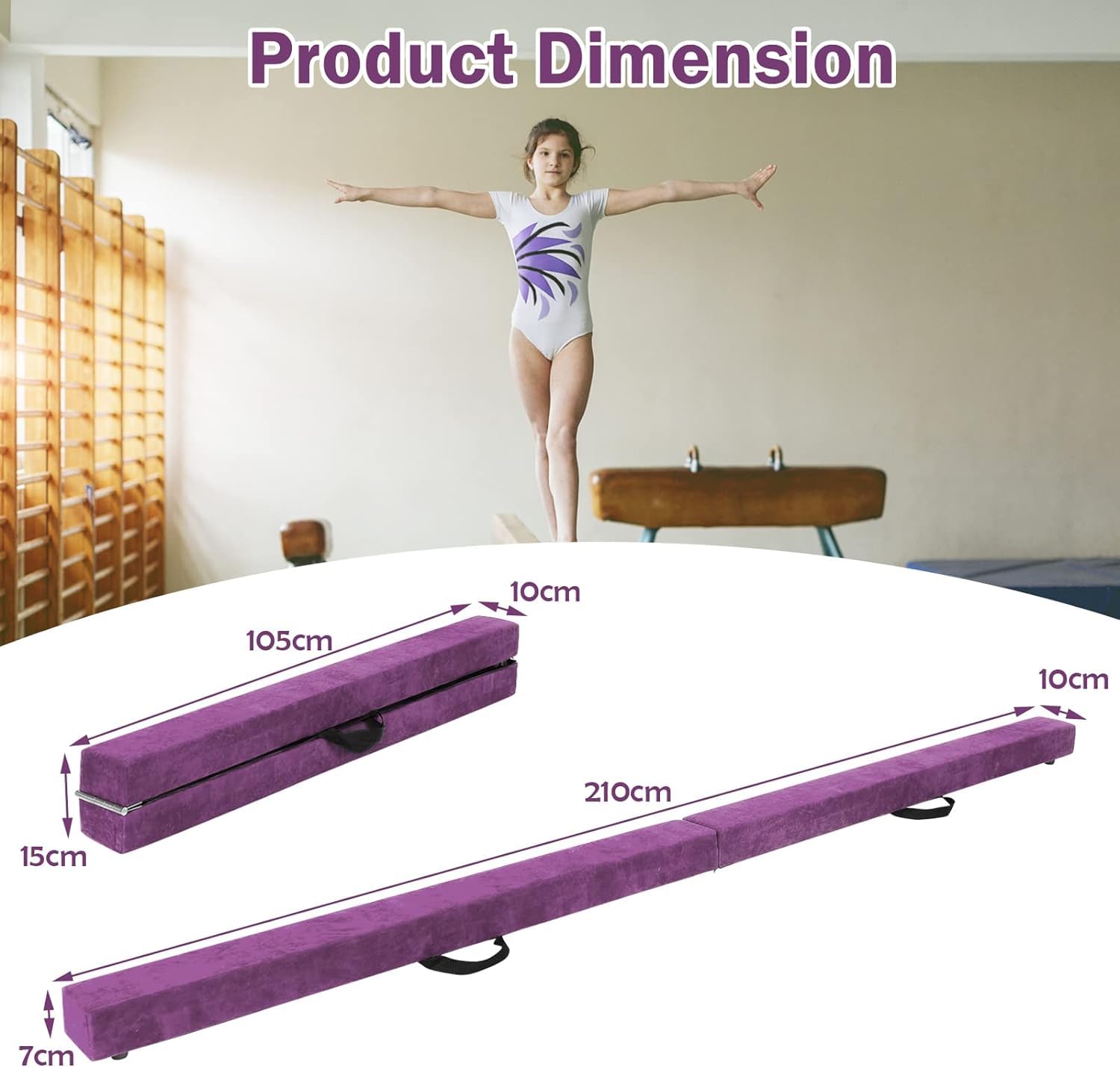 Costway Poutre De Gymnastique De 226 Cm Avec Pieds Et Roues En Métal