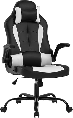 PayLessHere Silla de escritorio para videojuegos, silla de oficina ergonómica con soporte lumbar, brazos acolchados, reposacabezas ajustables,