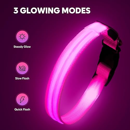 Miniatura 2 de HIGO Collar de perro LED, collar con luz recargable, collar de perro impermeable para que tus cachorros caminen por la noche (rosa, pequeño)