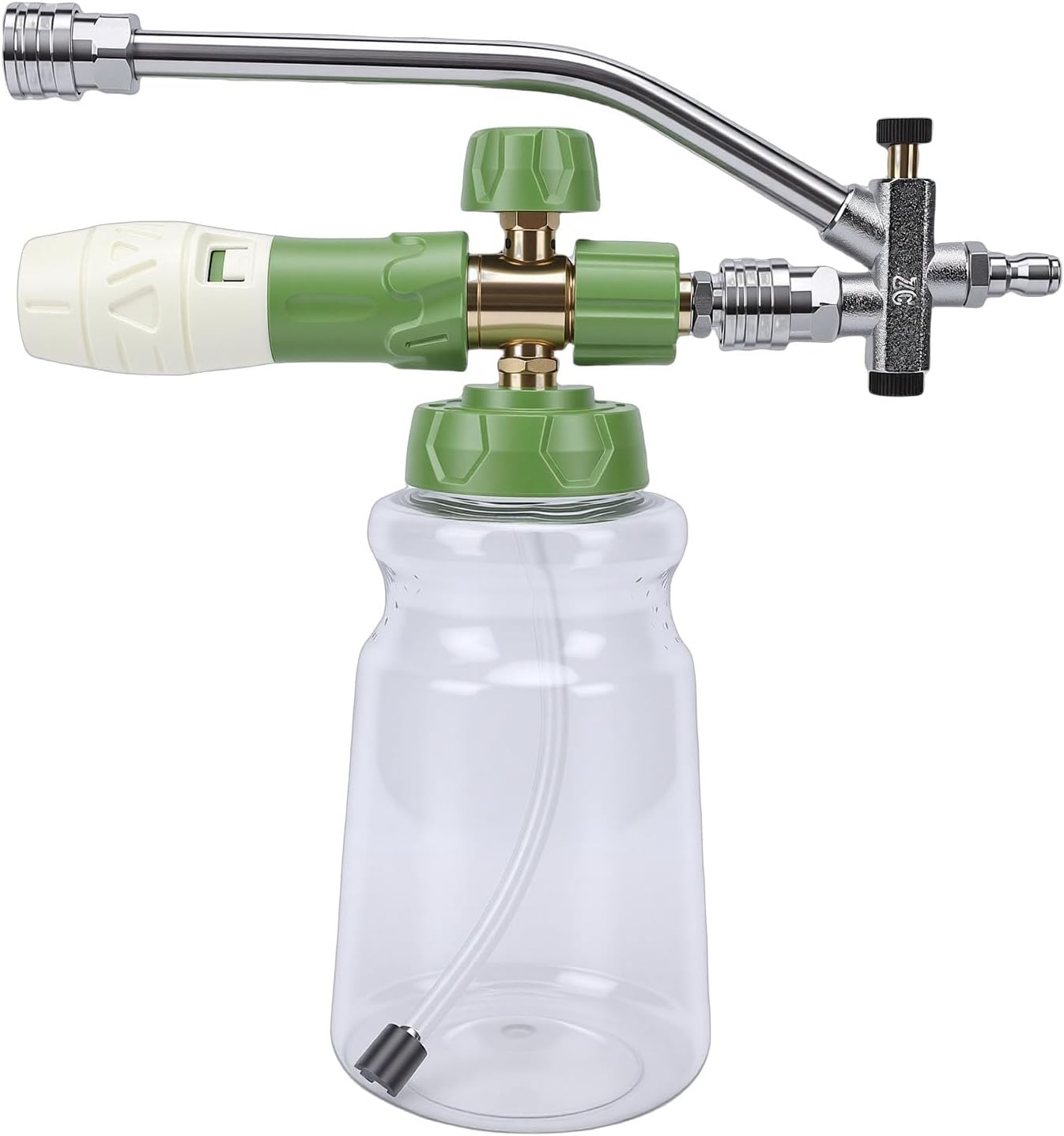 Qinlorgo Foam Cannon Dual Connector, Dual Lance Pressure Washer Wand, Transparent Spray Bottle with 5 Nozzles & 1/4in Quick Connect, 3600 PSI, Ideal for Pressure Washing