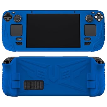 PlayVital Armor Series Ergonomic Case for Steam Deck LCD, Soft Cover Protective Silicone Protector with Back Button Enhancement Designed & Thumb Grips Caps for Steam Deck - Blue