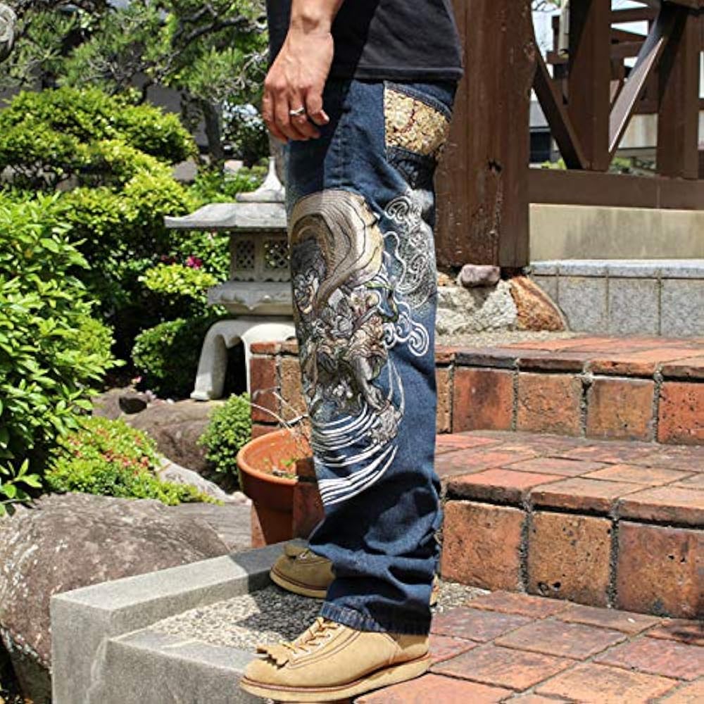Amazon | 和柄ジーンズ 和柄デニム 和柄刺繍ジーンズ【B220105
