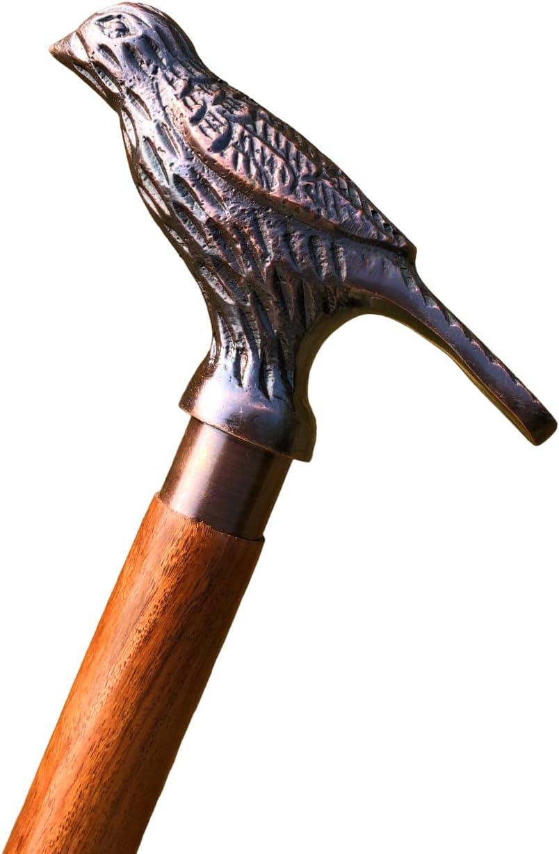Brass Victorian Bird Head Designer Walking Stick Classic Handle Foldable Nautical Style Wooden Functional Cane Gift for Men and Women