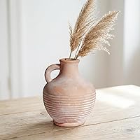 Vista 26 de Sunddo Florero rústico de cerámica con 2 asas, florero de granja texturizado, jarrones decorativos modernos blancos, sala de estar, estante, repisa