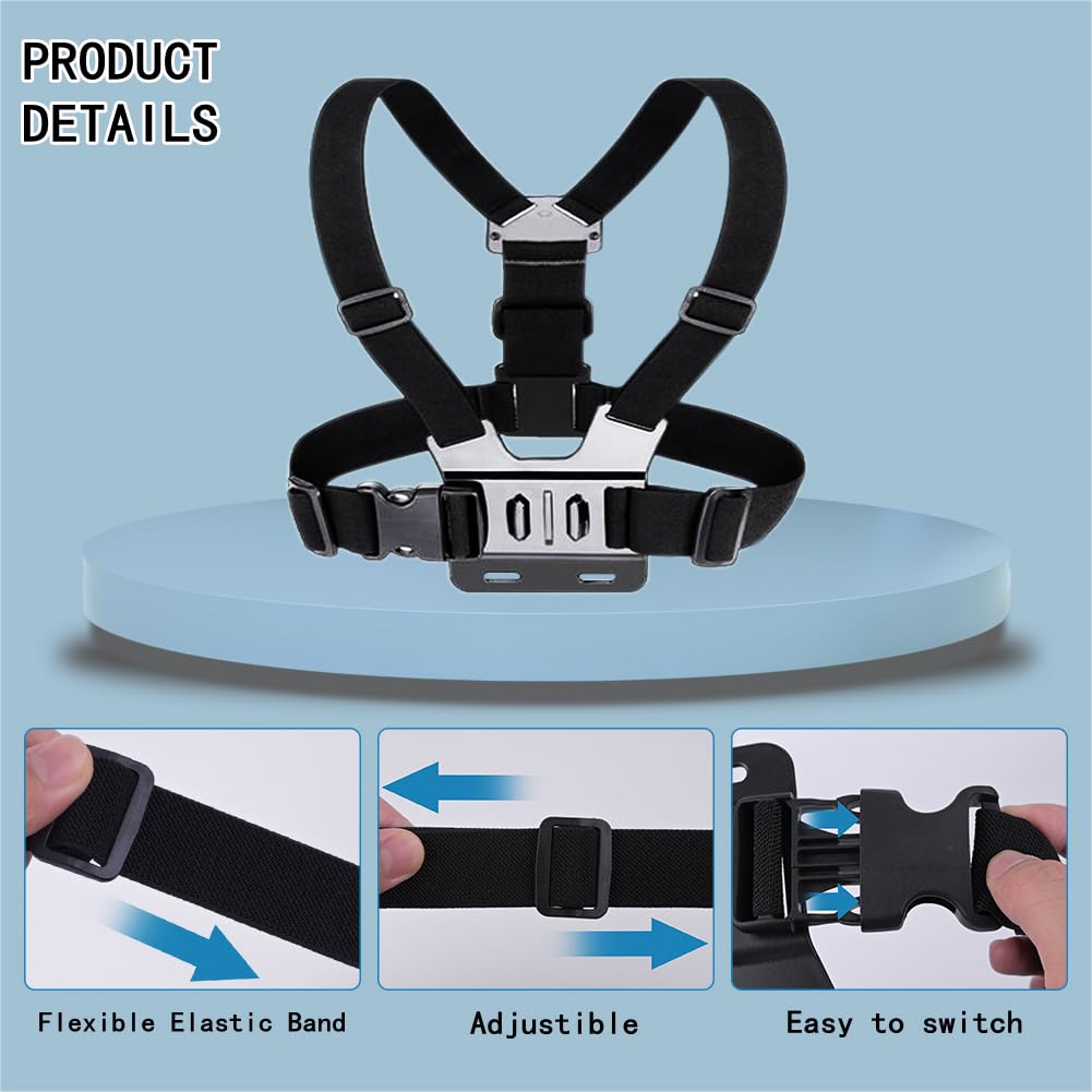 Arnés de Pecho Soporte de Pecho, Arnés para cámaras de acción, Correa de Soporte de Clip de Arnés de Soporte de Teléfono para GoPro Cámara de Acción y teléfonos + Trípode Portátil