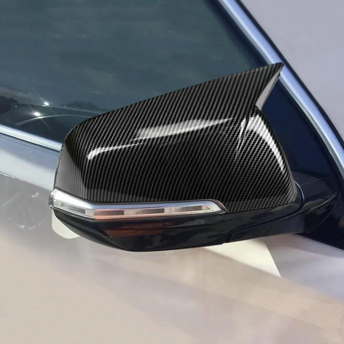 2pcs Side Rear View Mirror Cover with Turn Signal for Chevy Traverse for GMC Acadia for Holden Acadia 2018 2019-2023 Door Exterior Rearview Carbon Fiber Look Cap (NOT Replacement)