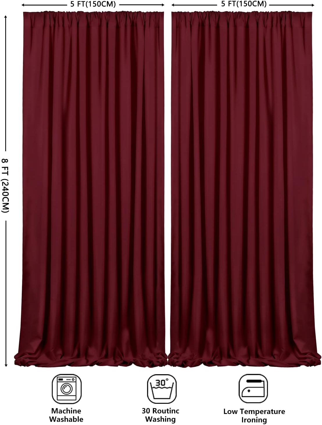 Burgundy Backdrop Curtain Ceiling Wall Polyester Backdrop Curtain Panel Drapes Romantic Stage Fabric 10x8ft for Home Party Backdrop