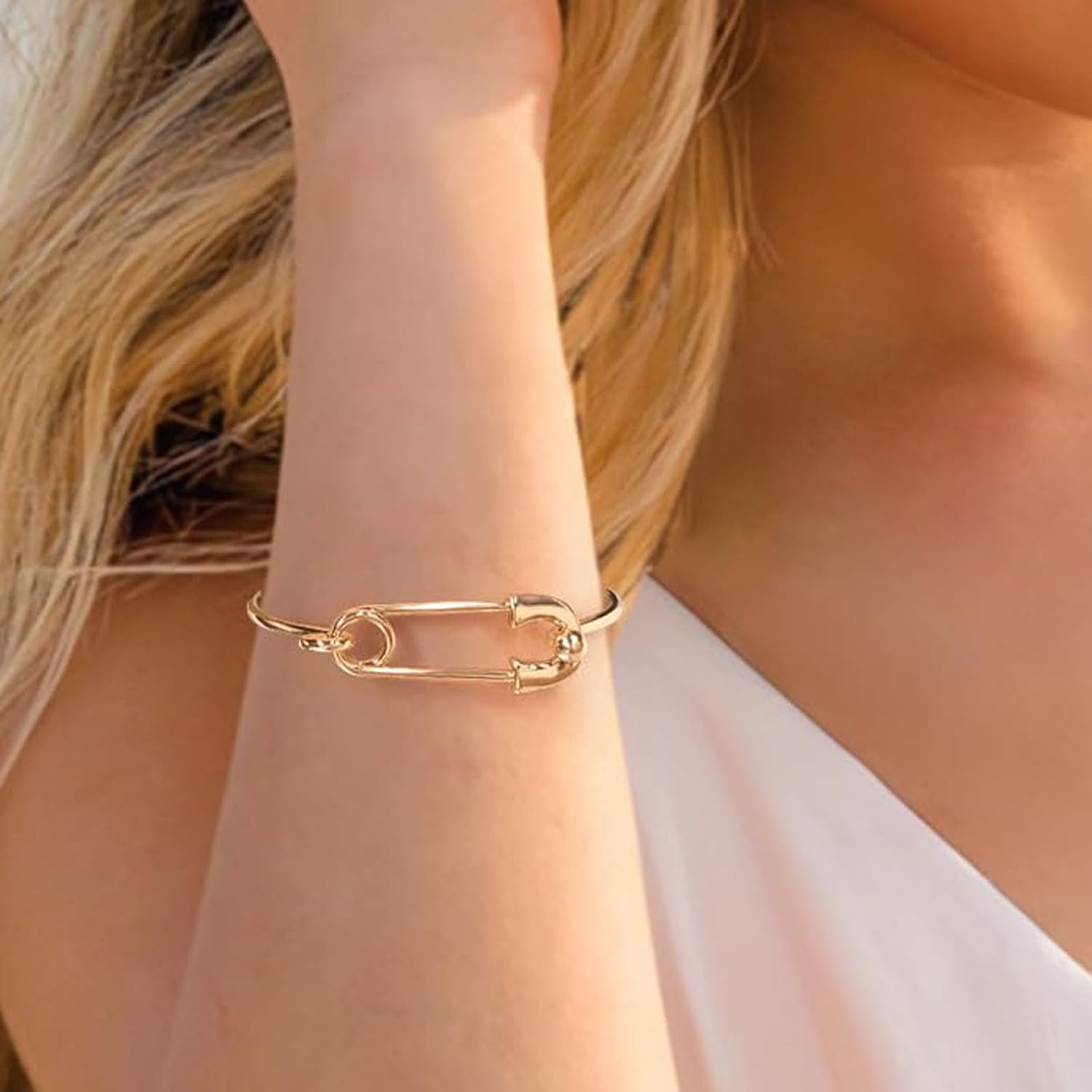 Gold Silver Link Bangle Bracelet for Women - Simple Thin Cuff Minimalist Jewelry - Adjustable Bangle for Daily Wear or Special Occasions - Image 5