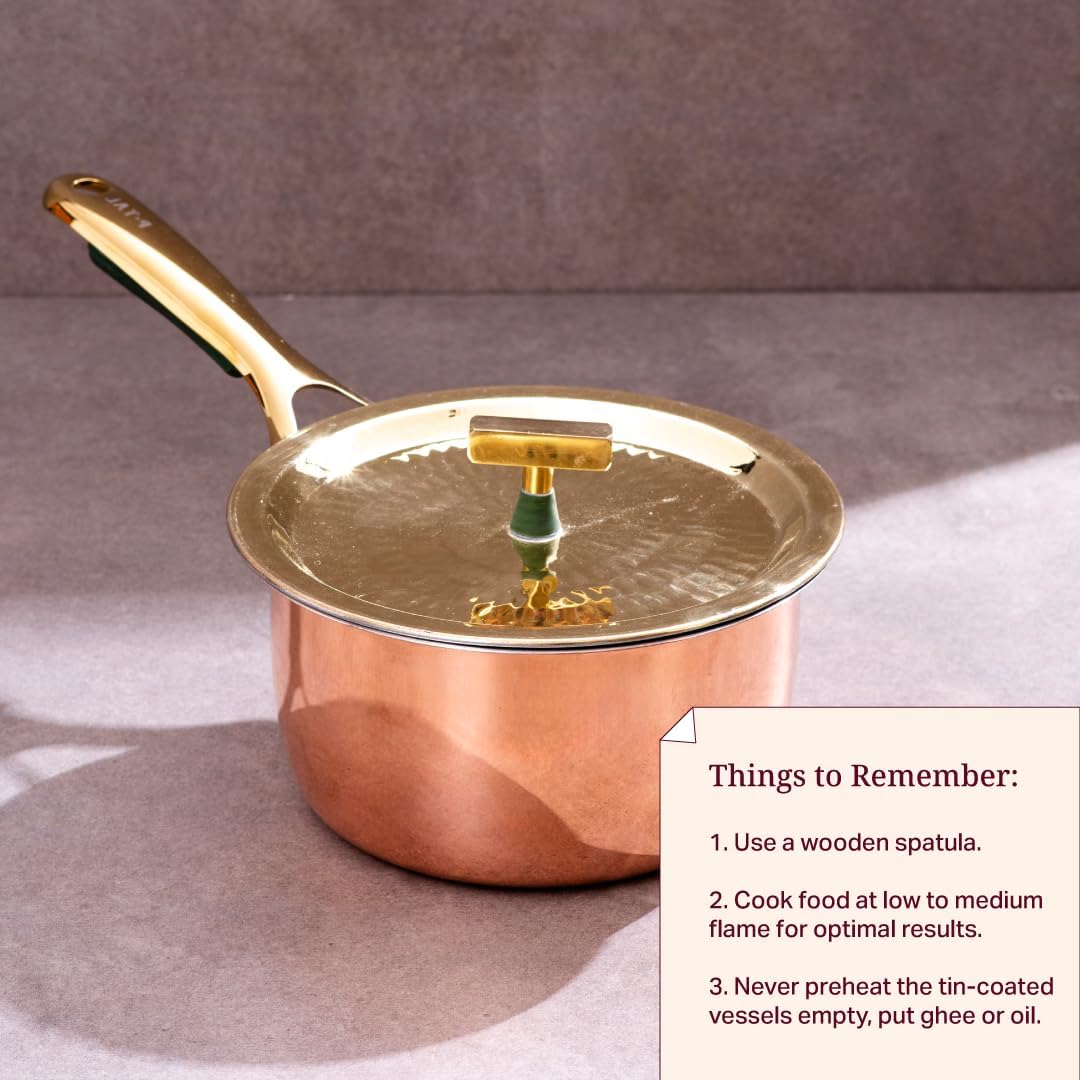 P•TAL Pure Copper Saucepan with Brass Lid (1.8-Quart) - Handcrafted 100% Solid Copper Pan with Food-Safe Tin Lining | Professional Chef Sauce Pot, Saucier, and Gourmet Cookware | 14 x 7.5 x 5 Inches