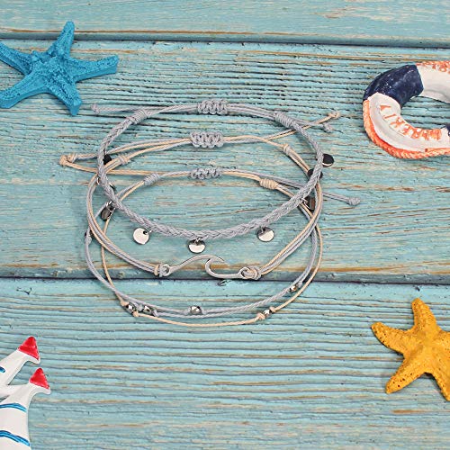 Lynnaneo Waterproof String Anklets Cute Beaded Ankle Bracelets Boho Wave Anklet Stainless Steel Coin Beach Foot Jewelry For Women Teen Girls(Light Grey) #TOP3