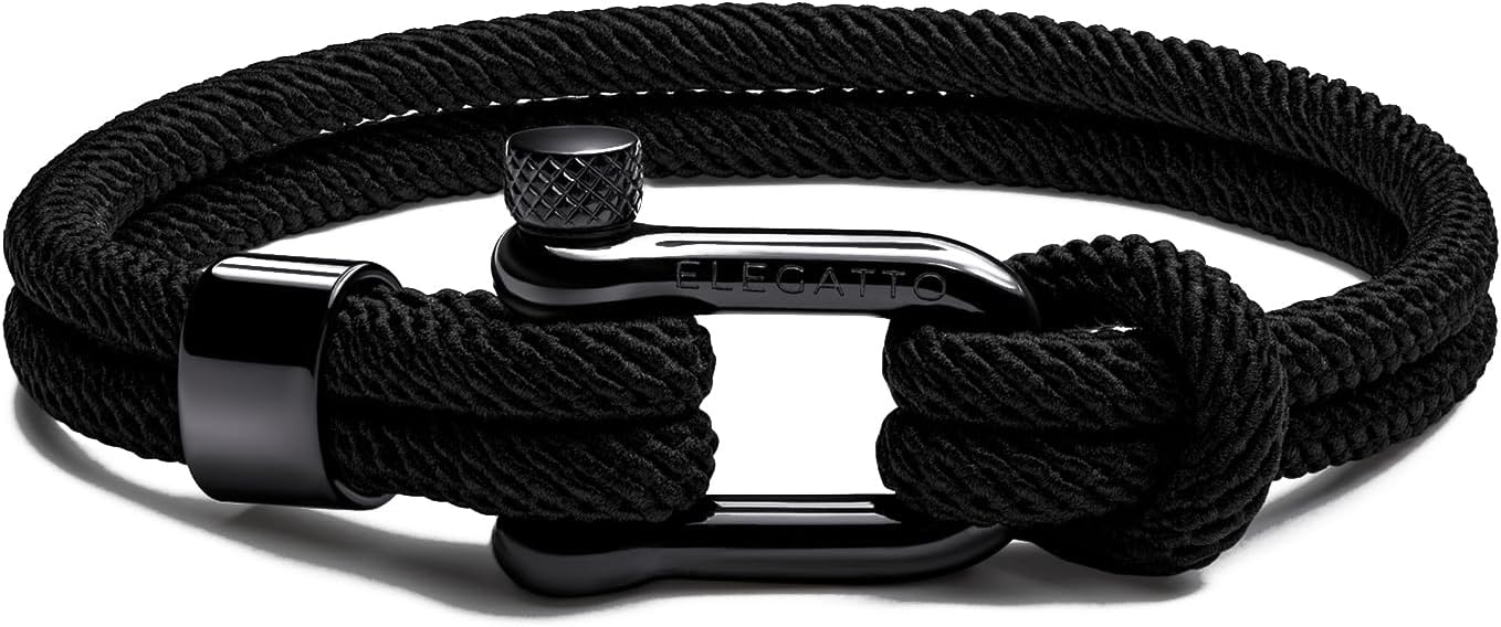 Elegatto Alchor Platinum Rope Bracelet for Men | Premium Nylon Marine Cord with Silver Polished Stainless Steel Shackle Closure | Waterproof and Fade-Resistant | Men’s Designer Bracelets