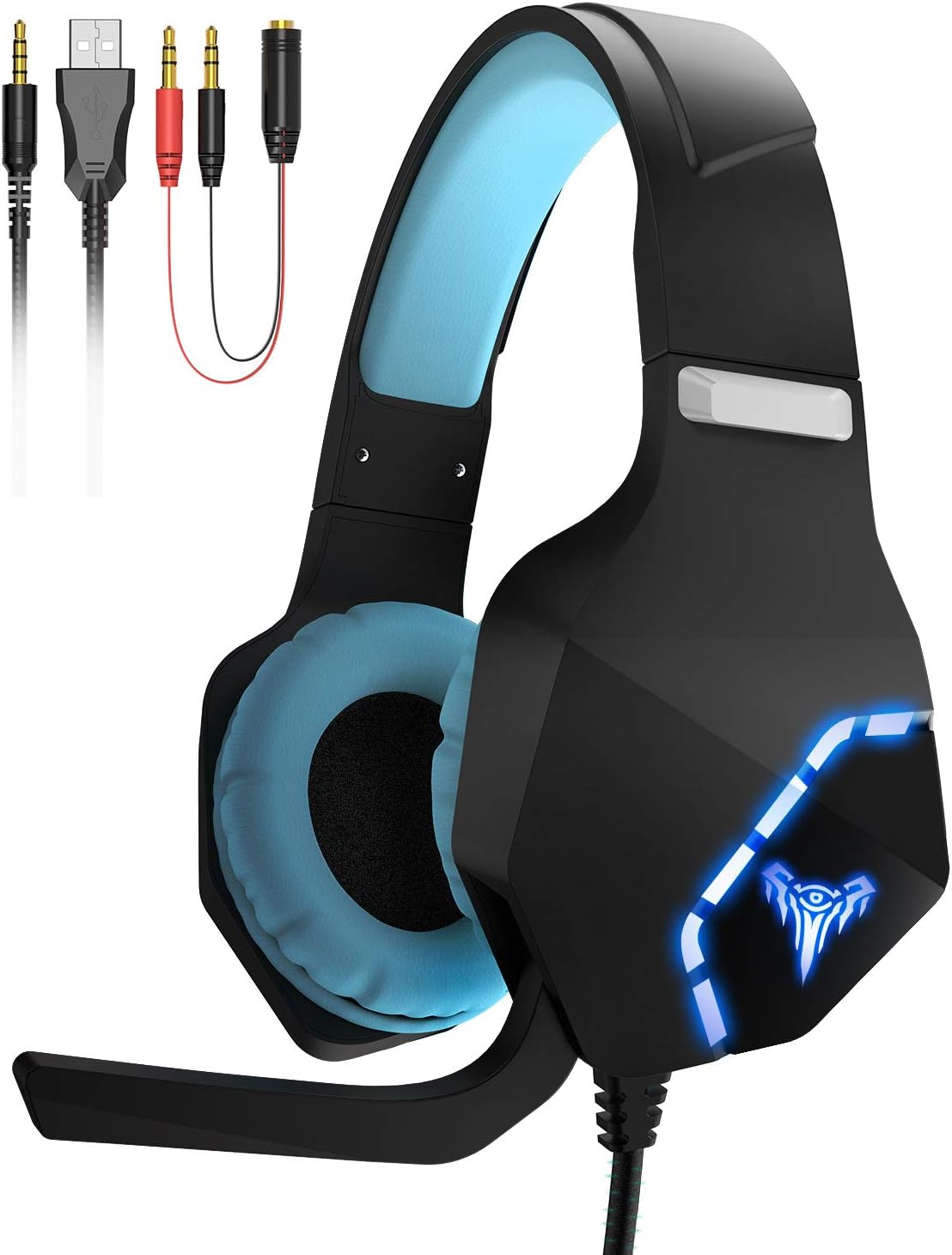 Gaming Headset, Giaride Gaming Headphones Surround Stereo with Mic Soft Memory Earmuffs Noise Cancelling LED Lights Volume Control for PS4 Xbox One, PC, Mac, Smartphones, Nintendo Switch Games