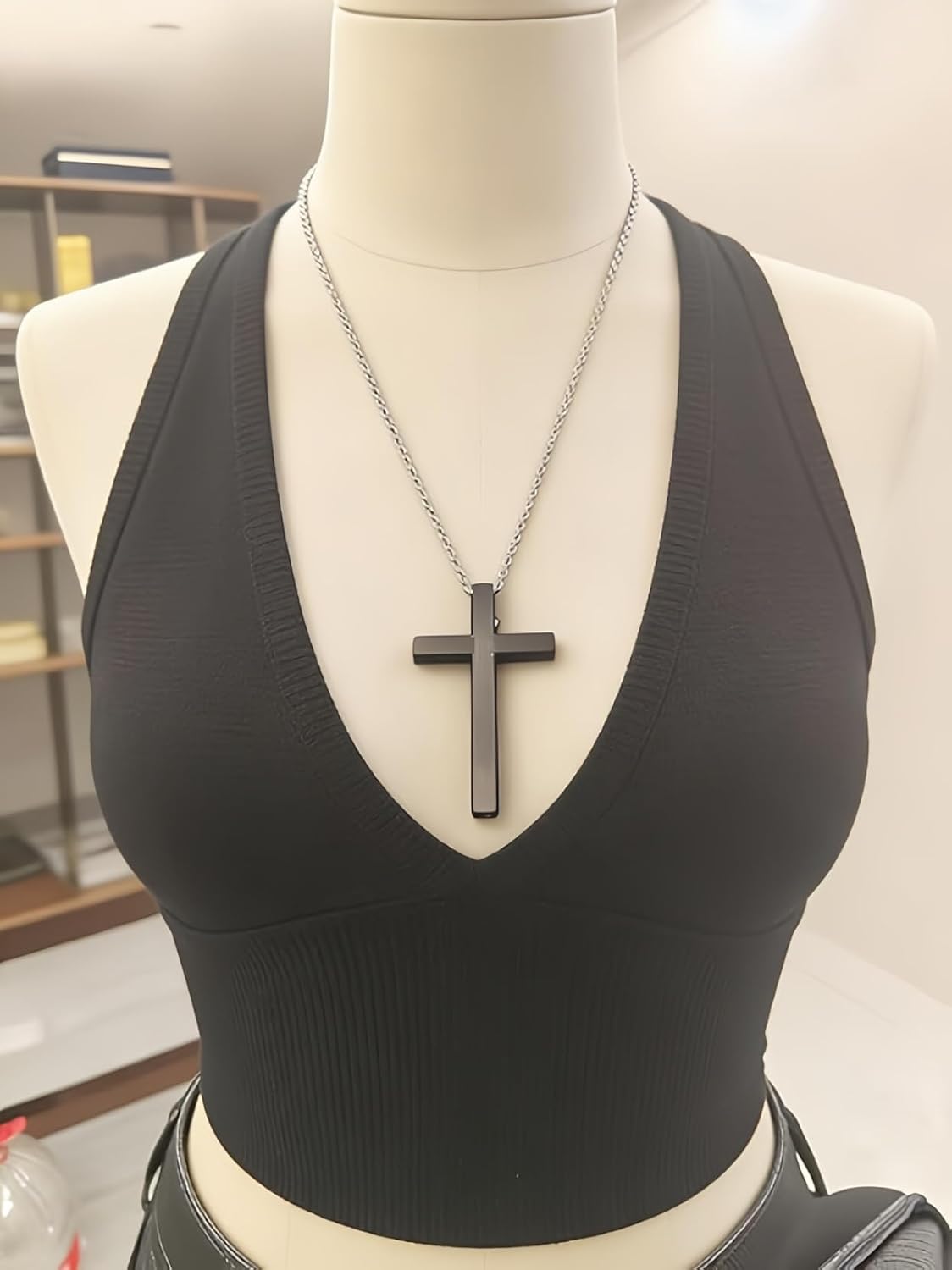Self Defense Cross Necklace with Hidden Retractable Spike, Stainless Steel, 21 Inch Chain, Safety Lock, 3.74 Inch Extended Length image 2