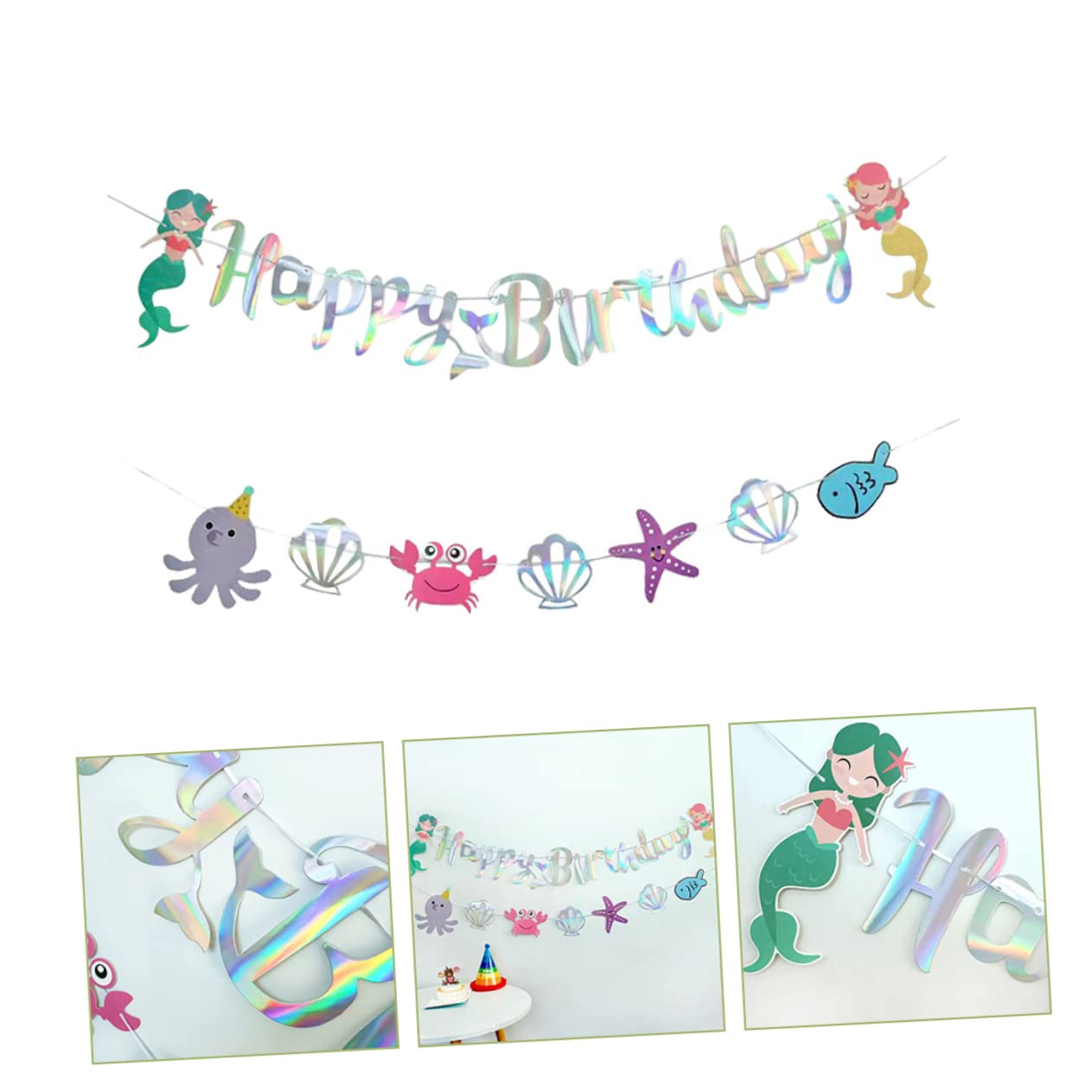 Toyvian 4pezzi Festa Compleanno Sirena Banner Decorativo Per Compleanno Bambina Decorazioni Per Feste Tematiche Sottomarine Facile Da Appendere e Rimovibile