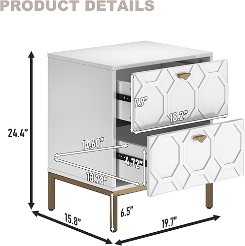 Miniatura 3 de Clihome Cómoda de 2 cajones para dormitorio, mesita de noche moderna con 2 cajones, cómoda de almacenamiento para sala de estar, altura de 24.4