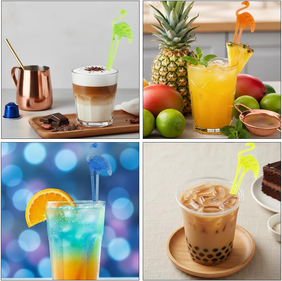 50 Pcs Funny Plastic Cocktail Swizzle Sticks Flamingo Cocktail Ice Drink Swizzle Stirrers for Coffee Whiskey Juices Beverage Milk for Bar Supplies Home Party Favors