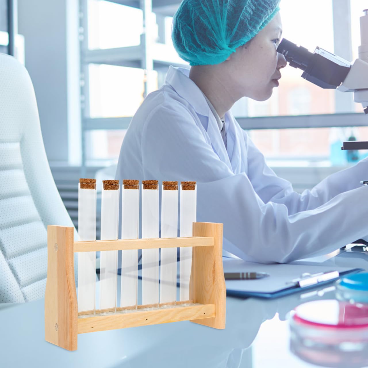 TOPBATHY Support Tube À Essai Bois 6 Tubes Verre 8.66X7.28X2.36 Pouces Porte-Éprouvettes Multifonctionnel Laboratoire Maison École Organiseur Stable