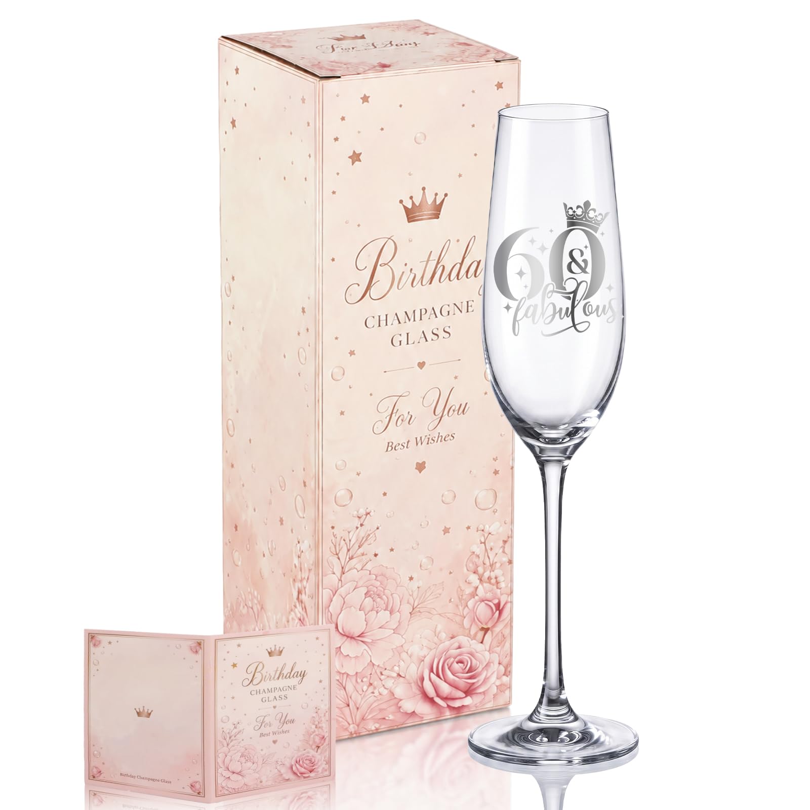 Bliceon 60th Birthday Gifts for Women, 60th Birthday Champagne Flute with Gift Box, Personalised 60 Glass for Woman, Friend, Mother, Wife, Prosecco, Sparkling Wine, 200ml