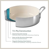 Vista 6 de Bloomhouse 6-QT Triply Stainless Steel Everyday Pan w/Non-Stick Non-Toxic Ceramic Interior and Ceramic Steamer Insert