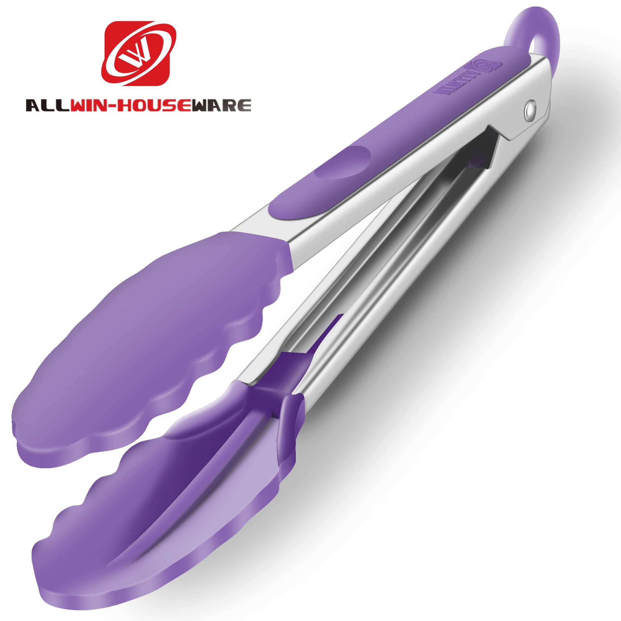 2 Stück Silikon-Küchenzangen - 22,9 cm & 30,5 cm Set, hitzebeständig bis 260 °C, antihaftbeschichtetes Kochgeschirr sicher, gewellte Silikonspitzen, BPA-frei, Verschlussclip & Aufhängeschlaufe, Lila