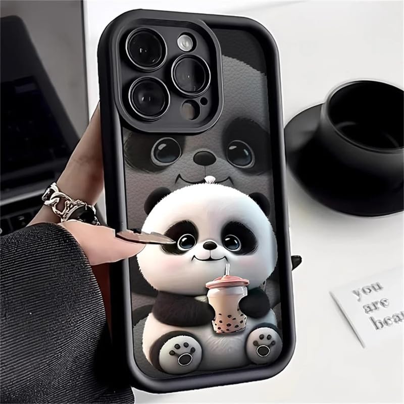 Image of COVERLY Panda Pattern Back Case Cover for iPhone 12 Pro | Hot Teddy Boba Tea Cute Design | Camera Lens Protection | Soft TPU Silicone Drinking Coffee Print Cover for Girls & Women (Black, Shockproof)