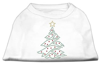 Mirage Pet Products 14-inch Christmas Tree Rhinestone Print Shirt for Pets, Large, White