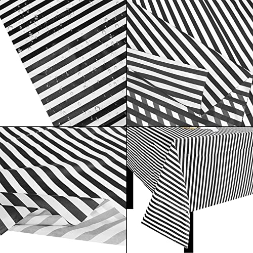 Jinsey 3 Pack Plastic Black White Stripe Tablecloths 54" X 108" Striped Table Cloth Cover Disposable Rectangle Tablecloth For Parties Holiday Party Picnic Decoration #TOP1