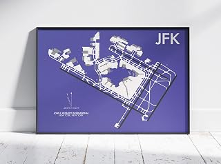 Modern Poster of John F Kennedy Intl Colorful Airport Jfk | 11x17 12x18 16x24 24x36 Unframed Print Wall Art | Minimal Traveler Gift | Minimalist Home Office Decor