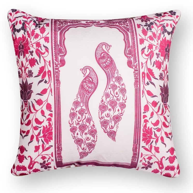 Image of Decorative Satin Sofa Cushion Covers Set of 5, 16 x 16 Inches, Multicolor Floral Printed Pillow Covers for Living Room, Bedroom, Couch & Sofa, Soft Glossy Fabric, Zipper Closure