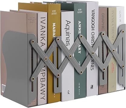 Expandable Metal Bookends, MSDADA Adjustable Book Ends Heavy Duty Book Holder Desktop Book Stand Non-Skid Desk Organizer for Kids Student Home Office School Bookshelf Book StorageGrey