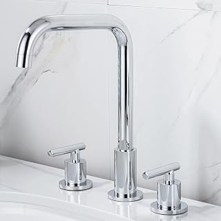 Grifo de Lavabo de 3 Agujeros,Griferia Lavabo Laton,Grifo Mezclador de Agua fría y Caliente de Doble manija,Mezclador de Lavabo de Tres Agujeros,Grifo de Lavabo,Cromo