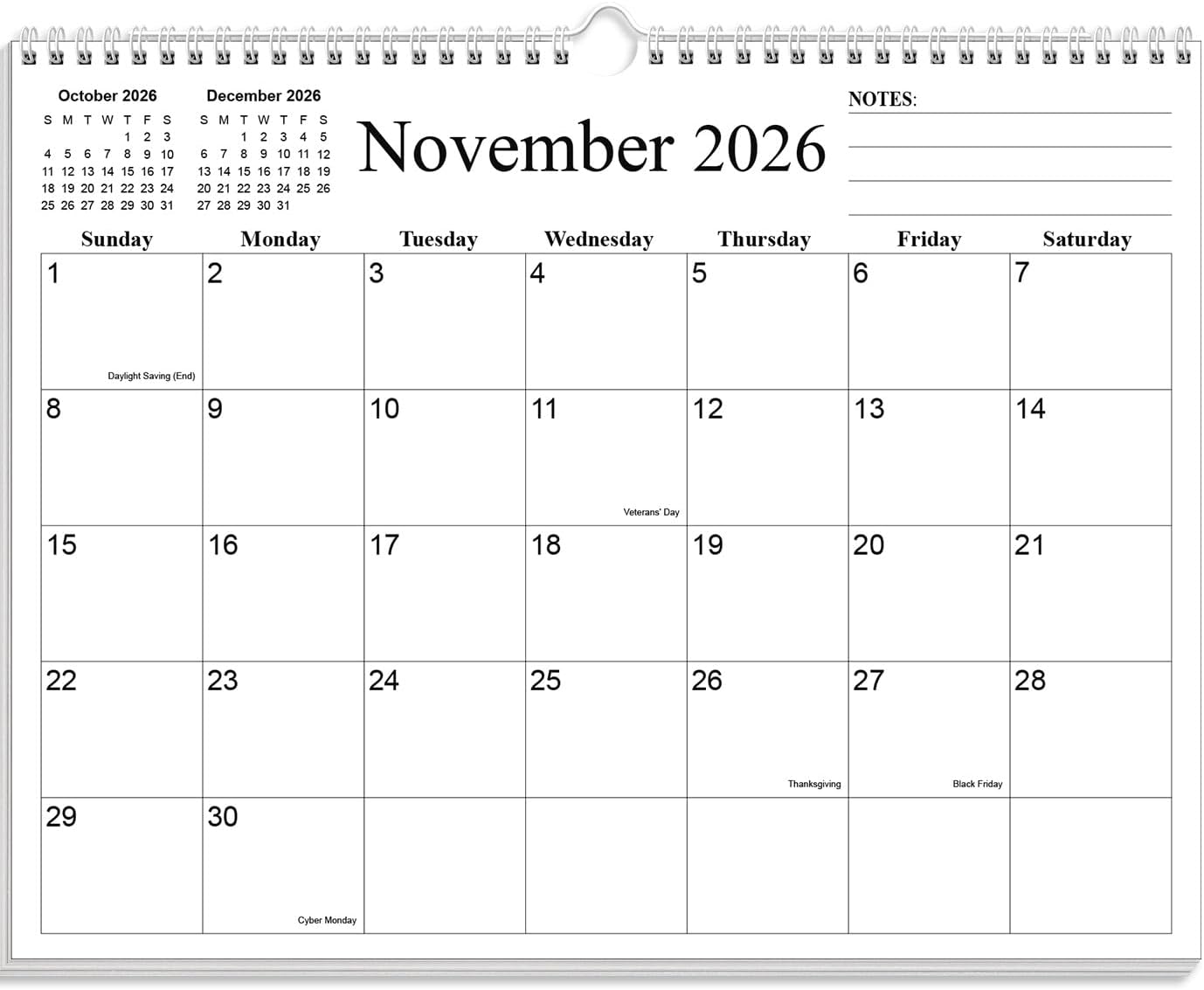 2026-2027 Calendar - Calendar 2026-2027 from July 2026 to December 2027, 8.5" x 11", Black