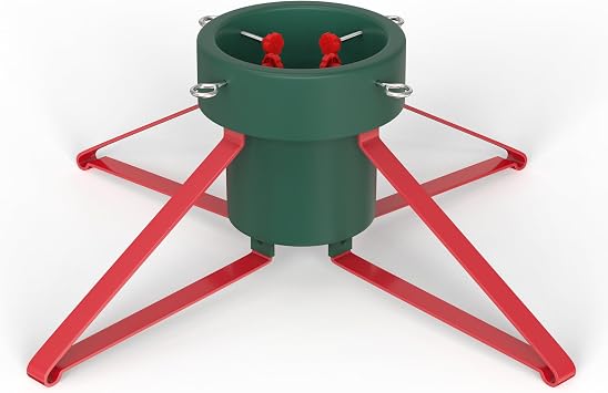 Real Christmas Tree Stand Fits Trees up To 2.3M Tall Diameter up to 12cm Xmas Tree Holder with 2L Reservoir Real Tree Base Clamp Pot Base for Home & Office, Maximum 8ft Christmas Trees Red Leg