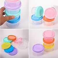 Vista 4 de Recipientes de plástico reutilizables de 7 onzas con tapas, tarros de almacenamiento de alimentos, contenedores apilables multicolores