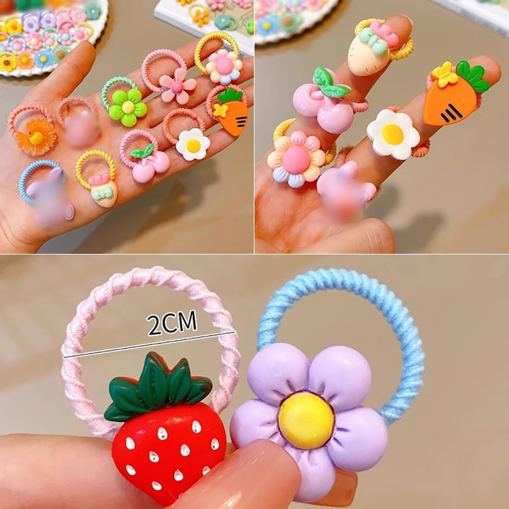 GSHLLO 100 Pcs Small Cartoon Hair Ties Colorful Animal Hair Bands Fruit Flower Hair Ropes Cute Design Hair Elastics Decorative Ponytail Holders for Pets Animals A