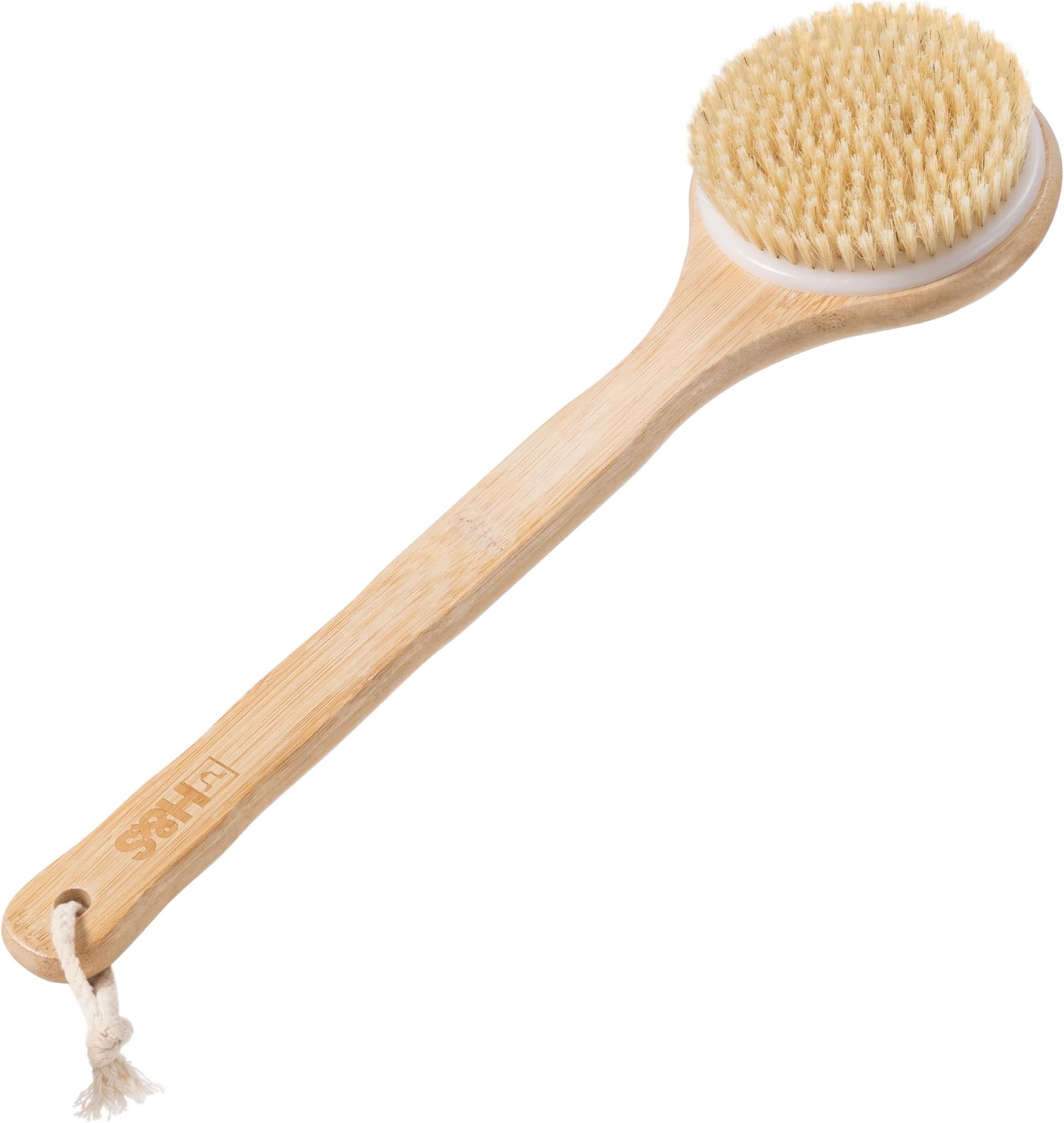H&S Bamboo Body & Back Brush with Long Handle, Natural Bristles Shower Scrubber & Cellulite Exfoliating Brush for Dry Skin - Back Scrubber