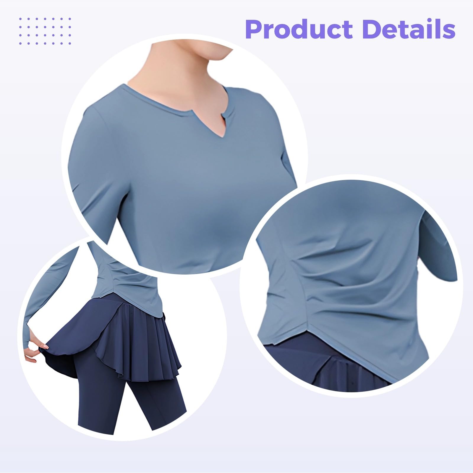 Completo da pilates nero da donna, taglia XXL, con top a maniche lunghe, gonna e leggings, traspirante e traspirante, per 61-68 kg