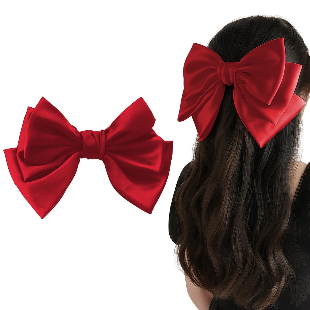 Multibrite Triple Layer Satin Bow Clip, Fashion Pins for Thick & Thin Hair, Cute Bows for Weddings, Parties & Everyday Wea...