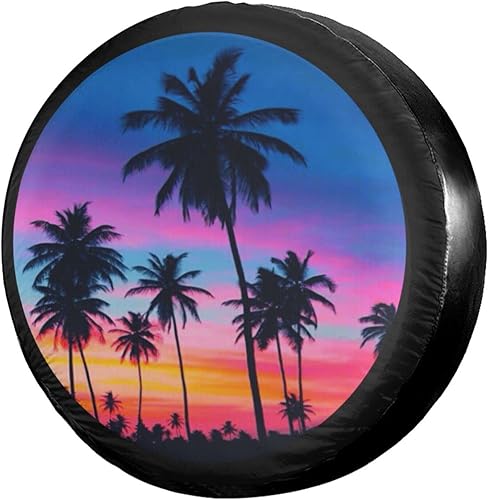 Foruidea Palm Trees - Cubierta de neumático de repuesto multicolor Sunset a prueba de polvo, para remolque, RV, SUV y muchos vehículos, 15 pulgadas