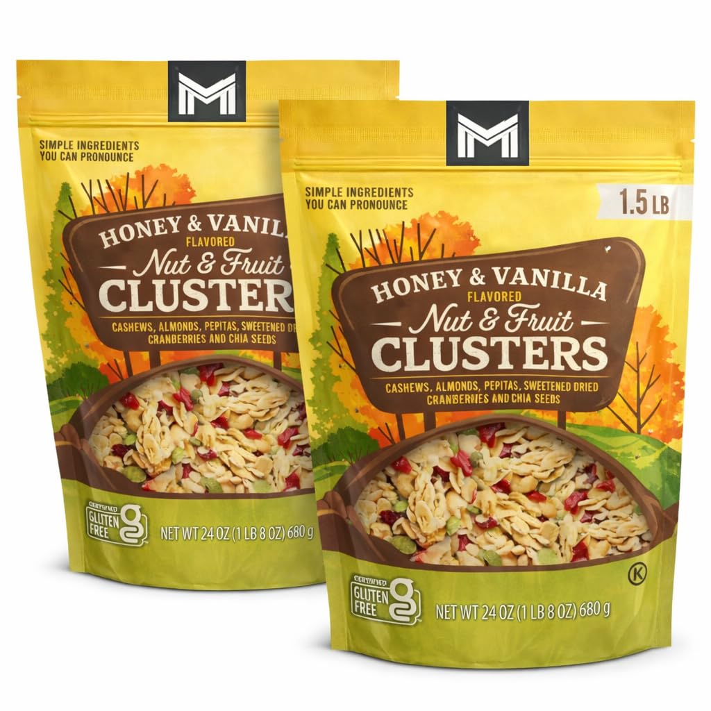 Member's Honey & Vanilla Nut & Fruit Clusters, Pack of 2 (3 lb Total) – Mark Cashews, Almonds, Pepitas, Dried Cranberries & Chia Seeds – Gluten Free Crunchy Snack Mix, Resealable Pouches