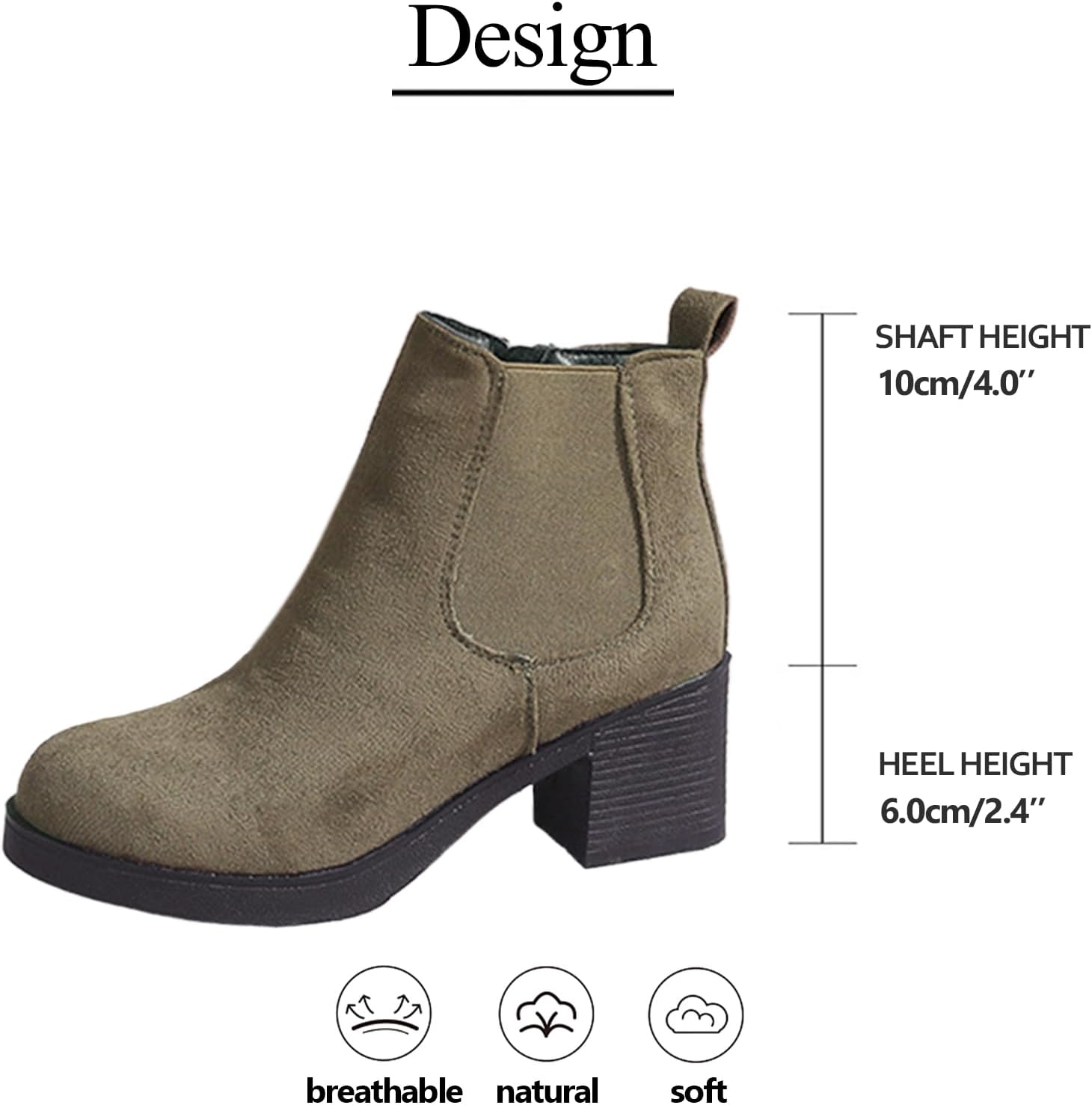 Suede Ankle Boots For Women Chunky Heel With Side Zipper Elastic Comfy Round Toe Non Slip Block Heel Short Booties For Daily Casual Party Prom
