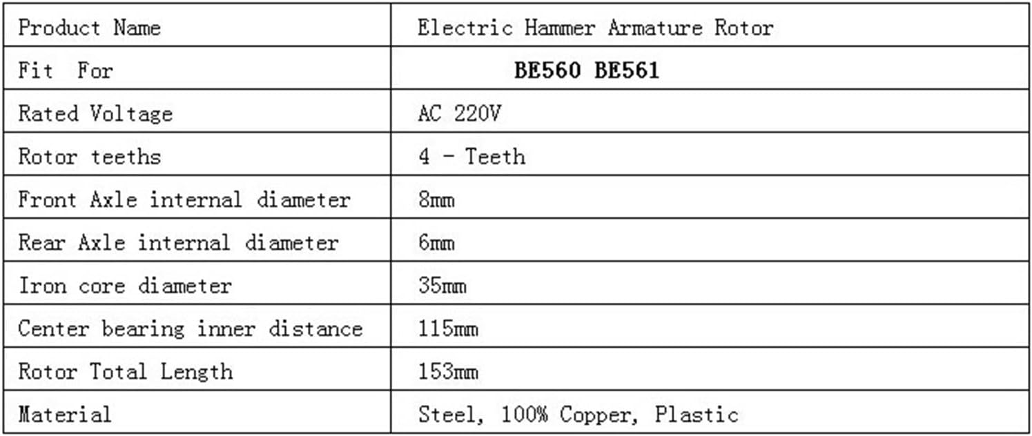 AC 220V 4-Tooth Drive Shaft Electric Armature Rotor for BE560
