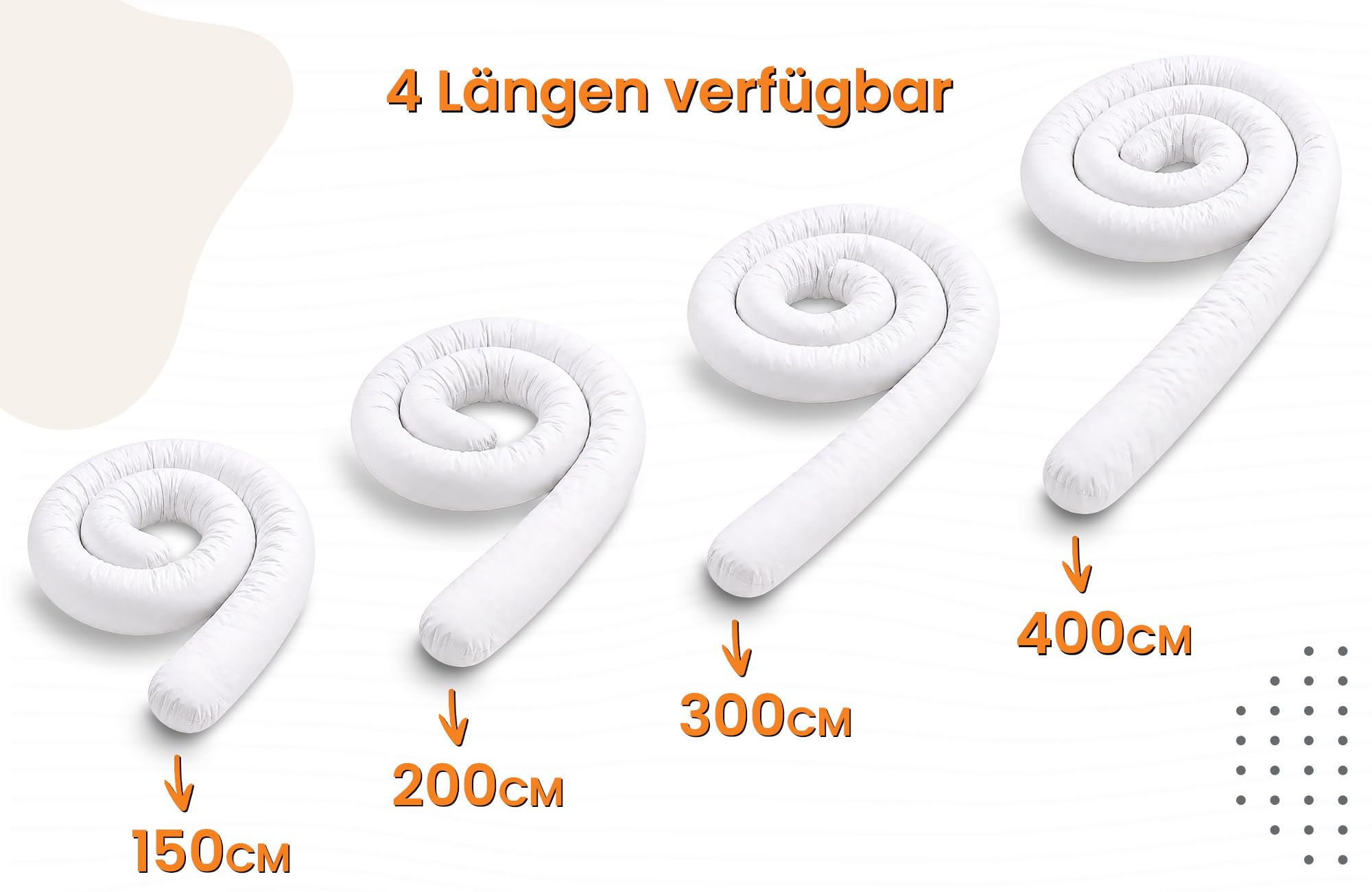 Totsy Baby Cuscino XXL a forma di serpente per letto, cuscino da allattamento, cuscino decorativo, protezione per il bordo del letto, paracolpi XL Punti bianchi su grigio 200 cm Certificato Oeko-Tex