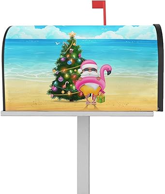 Mailbox Cover Magnetic Mailbox Wraps, Christmas Santa Claus Christmas Tree at The Beach Mailbox Covers Standard Size 18x21 Inch Mail Wrap Post Letter Box Decoration for Outdoor Gardern Yard